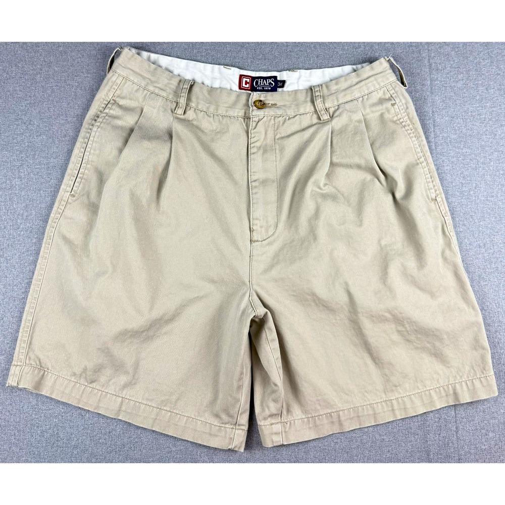 Chaps Ralph Lauren Men's 34 Khaki Pleated Chino Shorts 100% Cotton Classic Fit